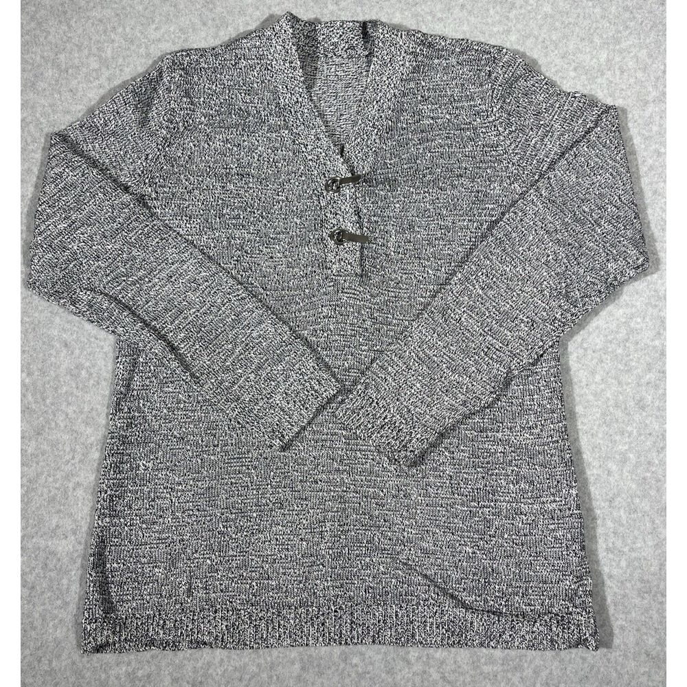 Karen Scott Womens Size Small Henley Sweater Black White Gray Metal Clasp V-neck
